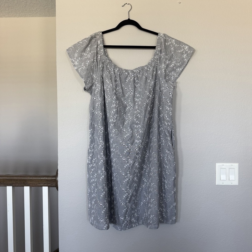 Lane Bryant NWT Embroidered Eyelet A-Line Dress Gray  22/24 Boho Travel Coquette